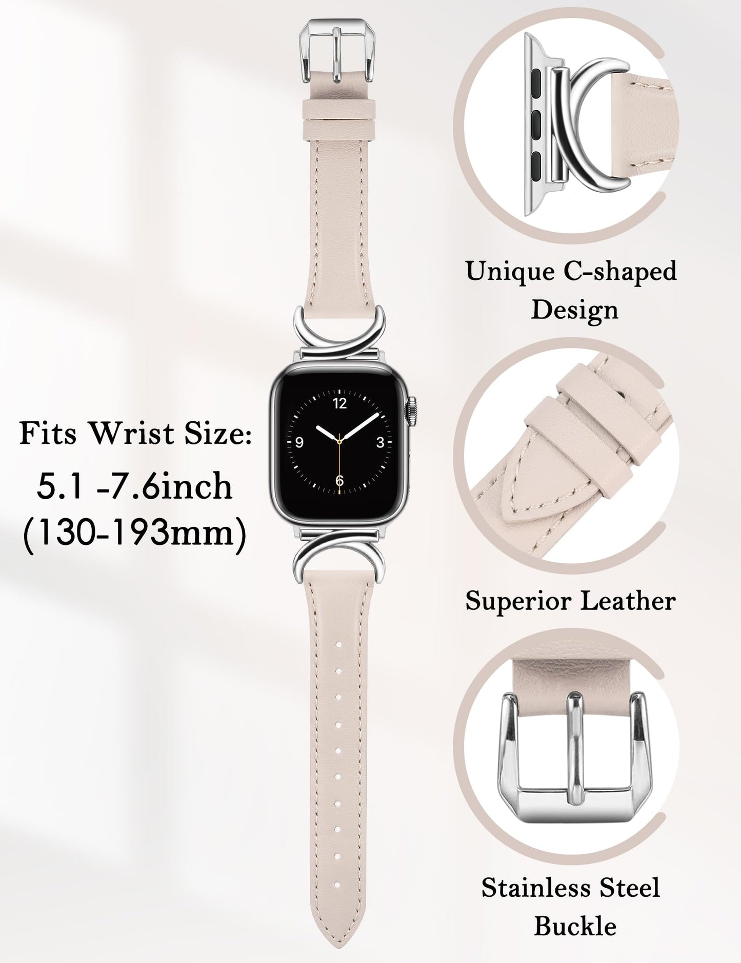 TOYOUTHS Compatible with Apple Watch Band Leather Strap 38/40/41/42/44/45/49mm Ultra 2 Women Dressy C-Shaped Metal Buckle Bracelet Wristband for iWatch Bands Series Ultra SE 9 8 7 6 5 4 3 2 1