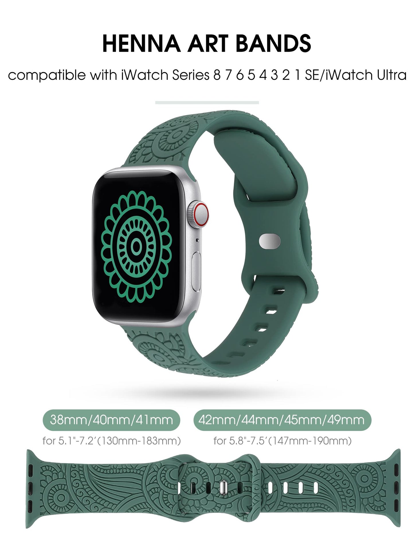 TOYOUTHS 2 Packs Boho Engraved Bracelet Compatible with Apple Watch Band 38mm 40mm 41mm Women Designer Fall Floral Silicone Waterproof Strap for iWatch Series 9/8/7/6/5/4/3/2/1/SE