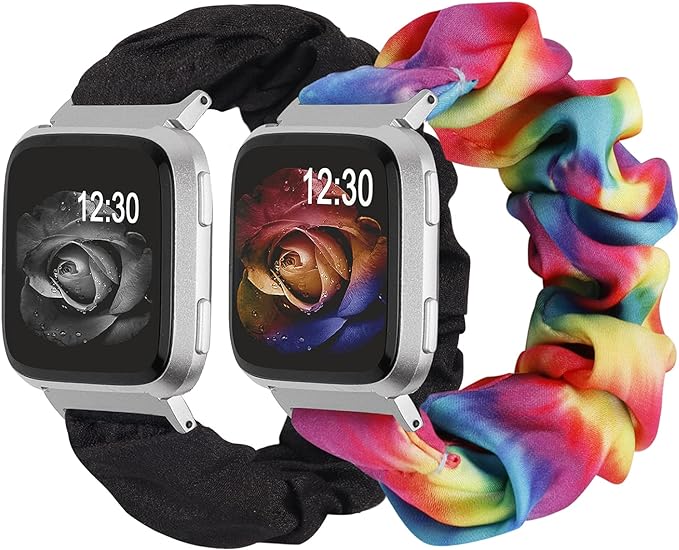 TOYOUTHS 2-Pack Compatible with Fitbit Versa/Versa 2/Versa Lite Watch Bands Scrunchie Elastic Cloth Fabric Strap Cute Stretchy Wristband for Versa 2 Special Edition Women