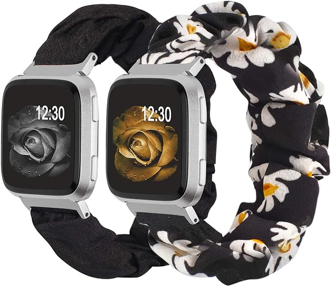 TOYOUTHS 2-Pack Compatible with Fitbit Versa/Versa 2/Versa Lite Watch Bands Scrunchie Elastic Cloth Fabric Strap Cute Stretchy Wristband for Versa 2 Special Edition Women