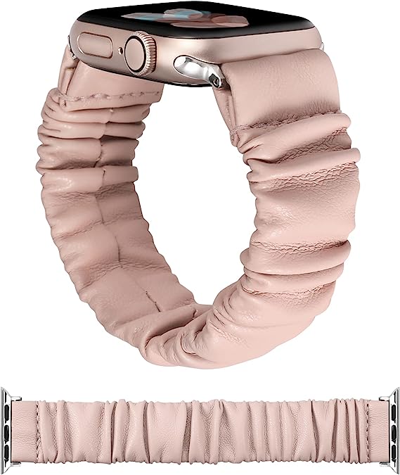 TOYOUTHS Leather Stretchy Band Compatible with Apple Watch Band Scrunchie Women Kids Cute Elastic Bracelet for iwatch Series 8/7(41mm), SE/6/5/4(40mm), 3/2/1(38mm), Black