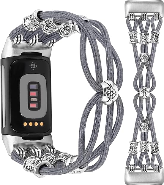 Bracelet Tressé SOiiKE Compatible Fitbit Charge 6 Et Charge 5 - Nylon Élastique Réglable Sport
