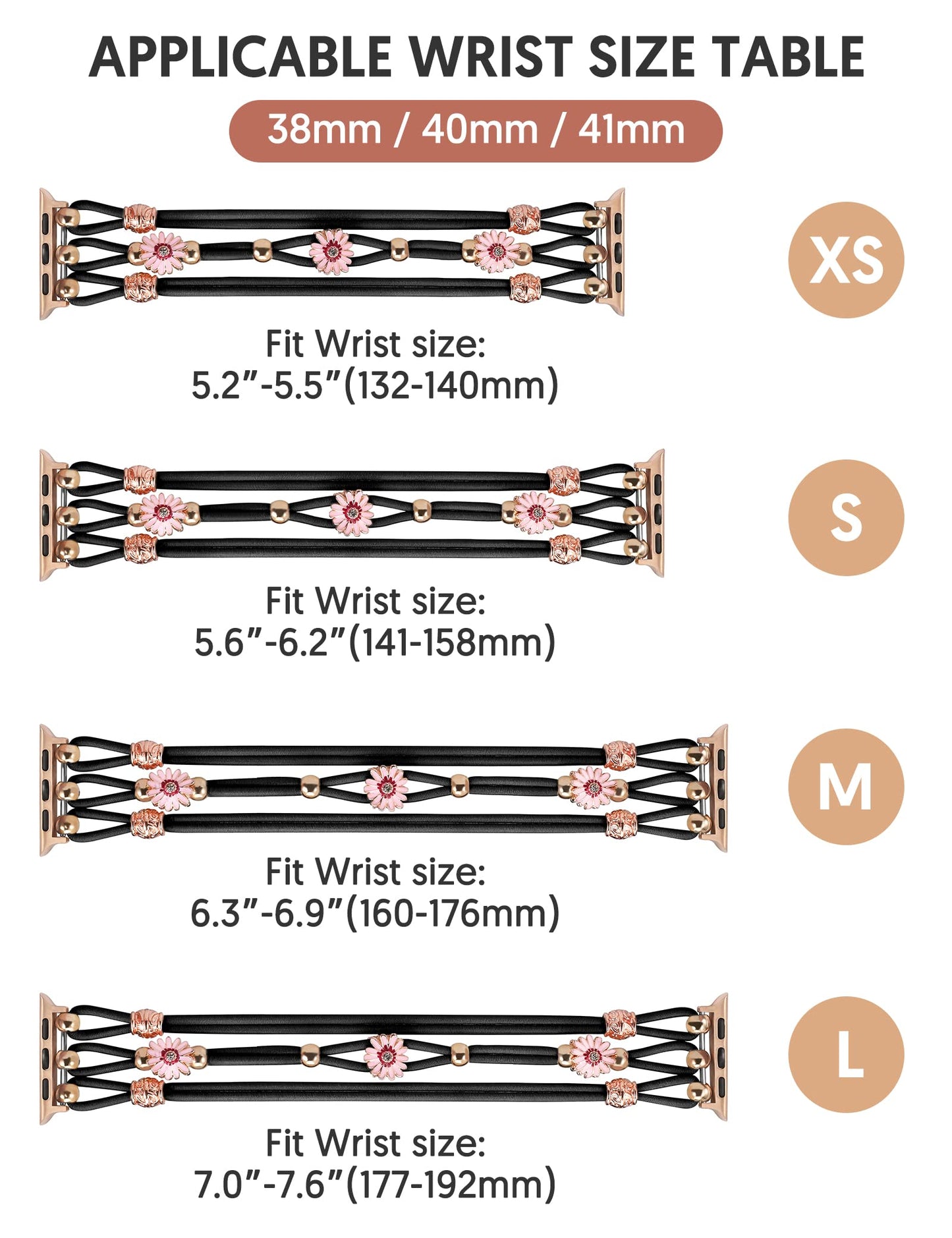 TOYOUTHS Floral Bracelet Compatible with Apple Watch Band 42/41/40/38mm Women, Boho Beaded Braided Slim Elastic Stretchy Solo Loop Dressy Nylon Strap for iWatch Series 10/9/SE/8/7/6/5/4/3/2/1