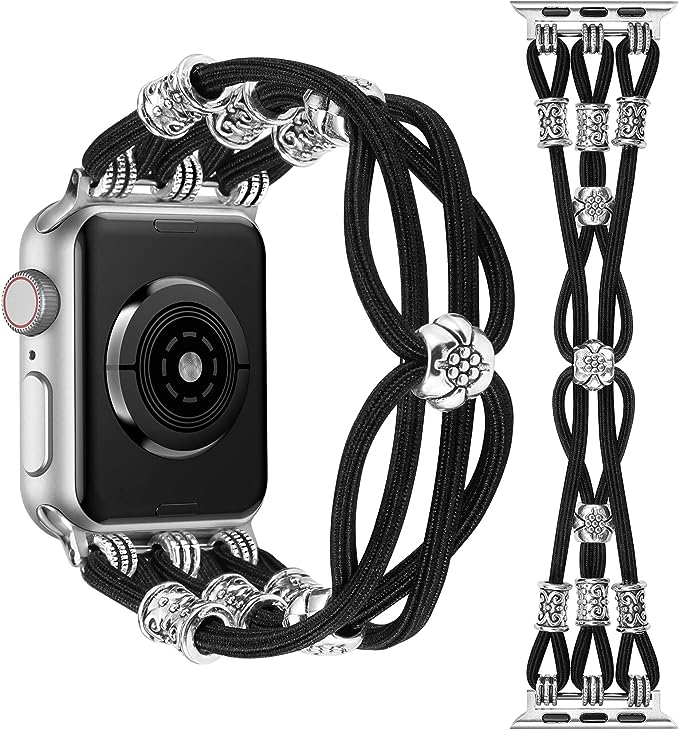 TOYOUTHS Boho Beaded Bracelet Compatible with Apple Watch Band 38mm 40mm 41mm Women Braided Elastic Stretchy Solo Loop Nylon Cute Beads Strap for iWatch Series 8/7/SE/6/5/4/3/2/1