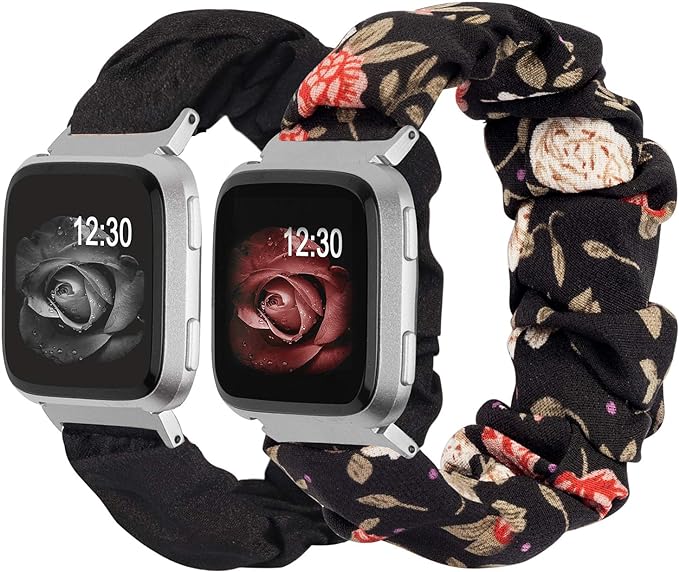 TOYOUTHS 2-Pack Compatible with Fitbit Versa/Versa 2/Versa Lite Watch Bands Scrunchie Elastic Cloth Fabric Strap Cute Stretchy Wristband for Versa 2 Special Edition Women