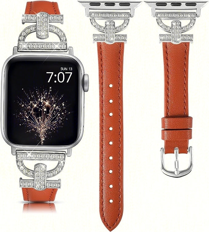 TOYOUTHS Genuine Leather Band Compatible with Apple Watch Bands 41mm 40mm 38mm Women Slim Thin Strap with D-Shaped Metal Buckle Luxury Bracelet Wristband for iWatch Series SE 8 7 6 5 4 3 2 1