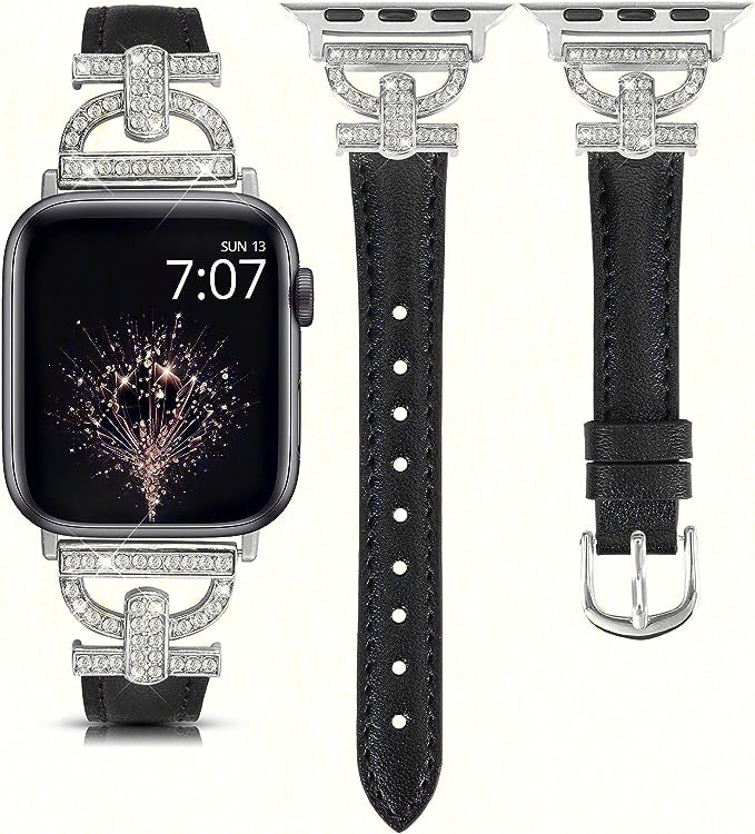 TOYOUTHS Genuine Leather Band Compatible with Apple Watch Bands 41mm 40mm 38mm Women Slim Thin Strap with D-Shaped Metal Buckle Luxury Bracelet Wristband for iWatch Series SE 8 7 6 5 4 3 2 1