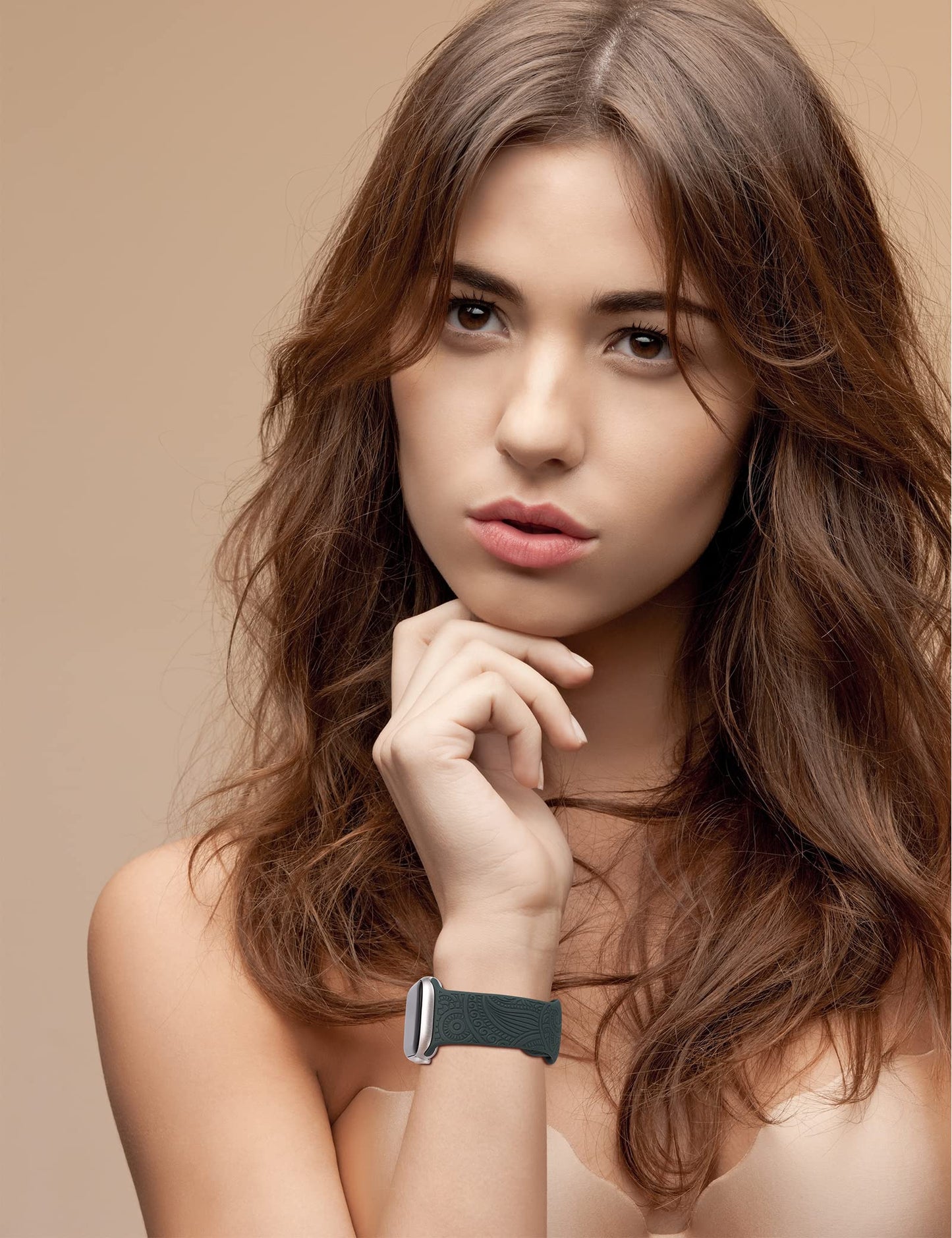 TOYOUTHS Boho Engraved Bracelet Compatible with Apple Watch Band 38mm 40mm 41mm Women Designer Bohemian Fall Floral Soft Silicone Waterproof Sport Strap for iWatch Series 9/8/7/6/5/4/3/2/1/SE