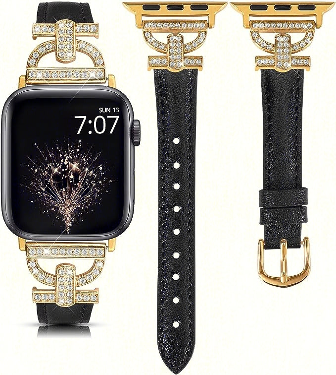 TOYOUTHS Genuine Leather Band Compatible with Apple Watch Bands 41mm 40mm 38mm Women Slim Thin Strap with D-Shaped Metal Buckle Luxury Bracelet Wristband for iWatch Series SE 8 7 6 5 4 3 2 1