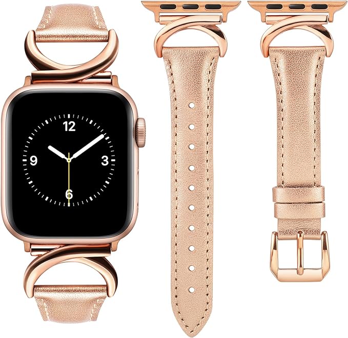 TOYOUTHS Leather Strap Compatible with Apple Watch Straps 41mm 40mm 38mm Women, Slim Thin Dressy Designer Strap with C-Shaped Metal Buckle for iWatch Series 9/8/7/6/5/4/3/2/1/SE