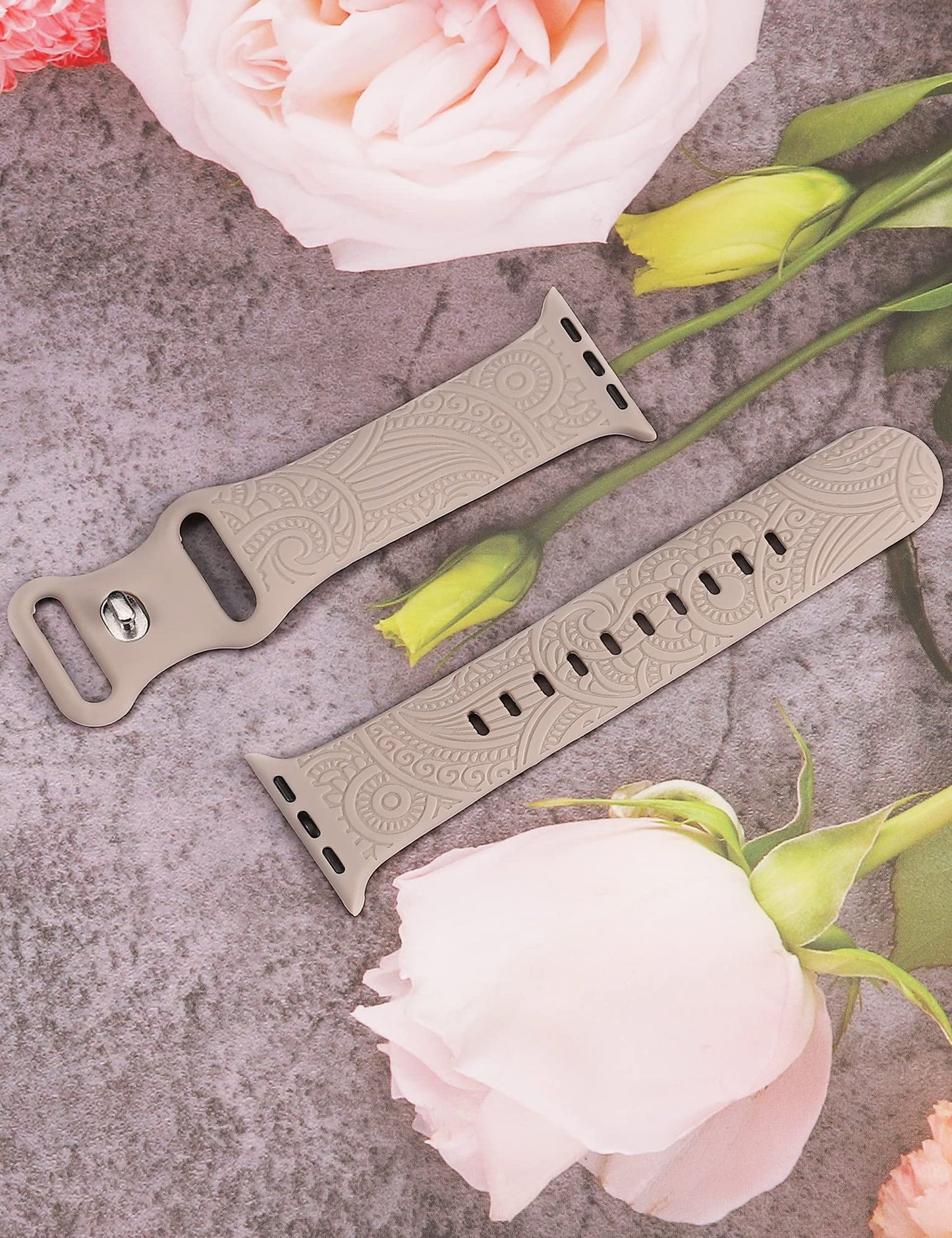 TOYOUTHS 2 Packs Boho Engraved Bracelet Compatible with Apple Watch Band 38mm 40mm 41mm Women Designer Fall Floral Silicone Waterproof Strap for iWatch Series 9/8/7/6/5/4/3/2/1/SE