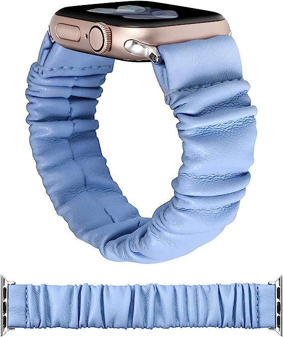 TOYOUTHS Leather Stretchy Band Compatible with Apple Watch Band Scrunchie Women Kids Cute Elastic Bracelet for iwatch Series 8/7(41mm), SE/6/5/4(40mm), 3/2/1(38mm), Black