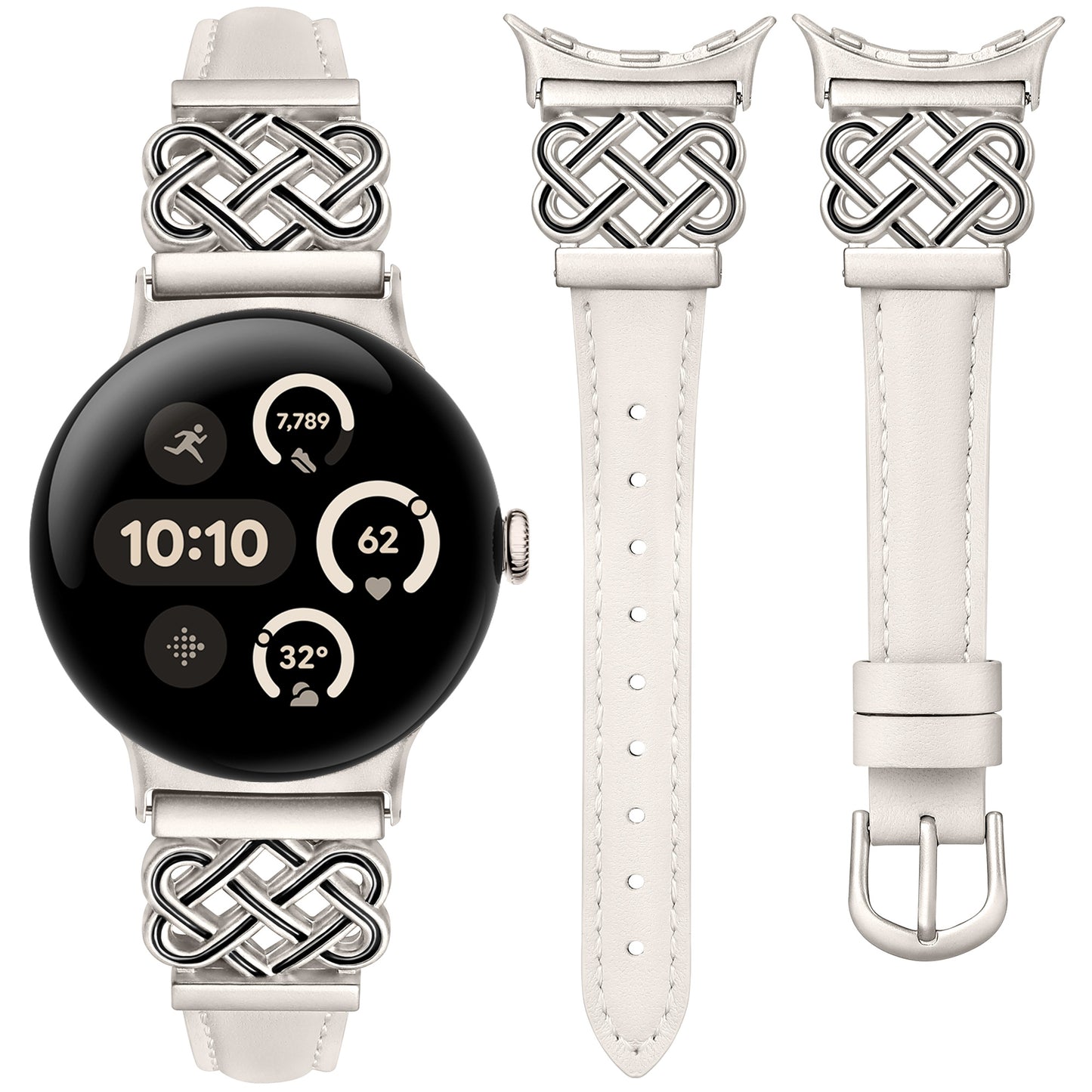 TOYOUTHS Celtic Knot Leather Band Compatible with Google Pixel Watch 3 41mm/Pixel Watch 2/Pixel Watch 1 Band Women, Slim Dressy Thin Fashion Designer Premium Leather Strap for Pixel 3 2 1 Smartwatch