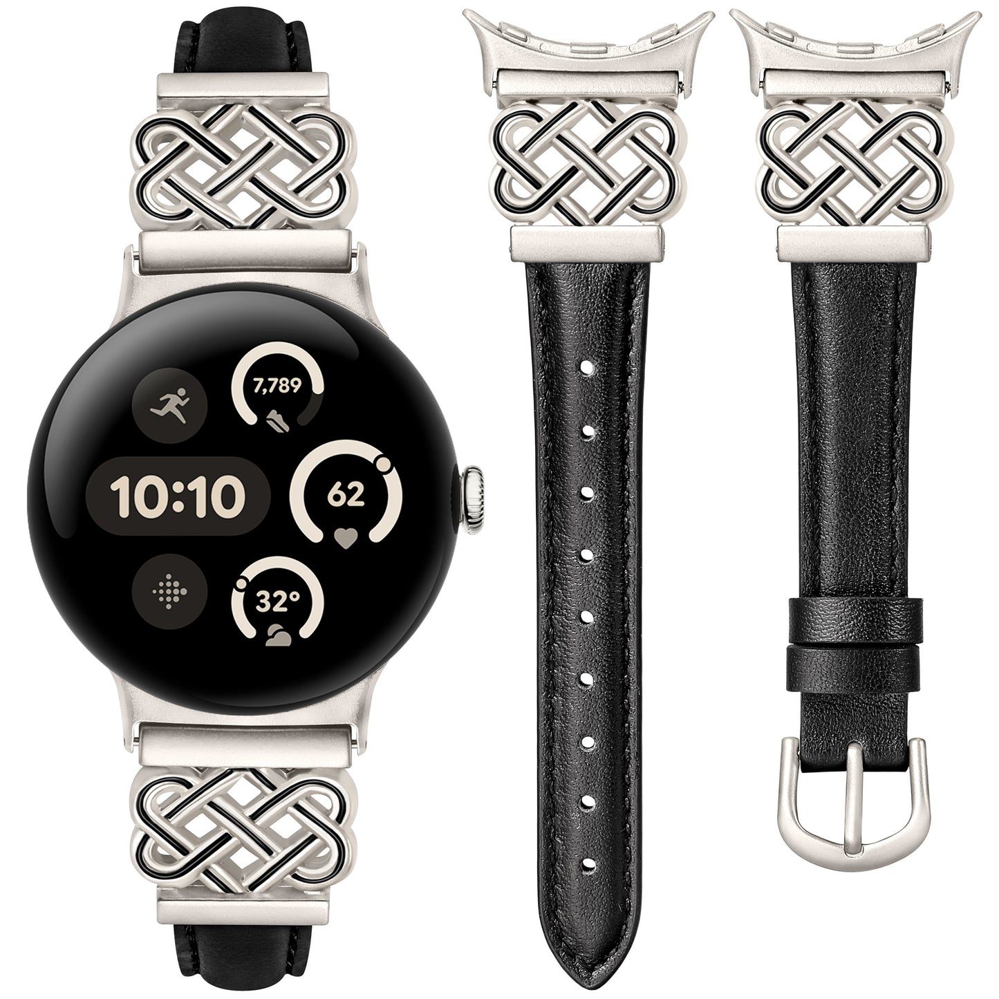 TOYOUTHS Celtic Knot Leather Band Compatible with Google Pixel Watch 3 41mm/Pixel Watch 2/Pixel Watch 1 Band Women, Slim Dressy Thin Fashion Designer Premium Leather Strap for Pixel 3 2 1 Smartwatch