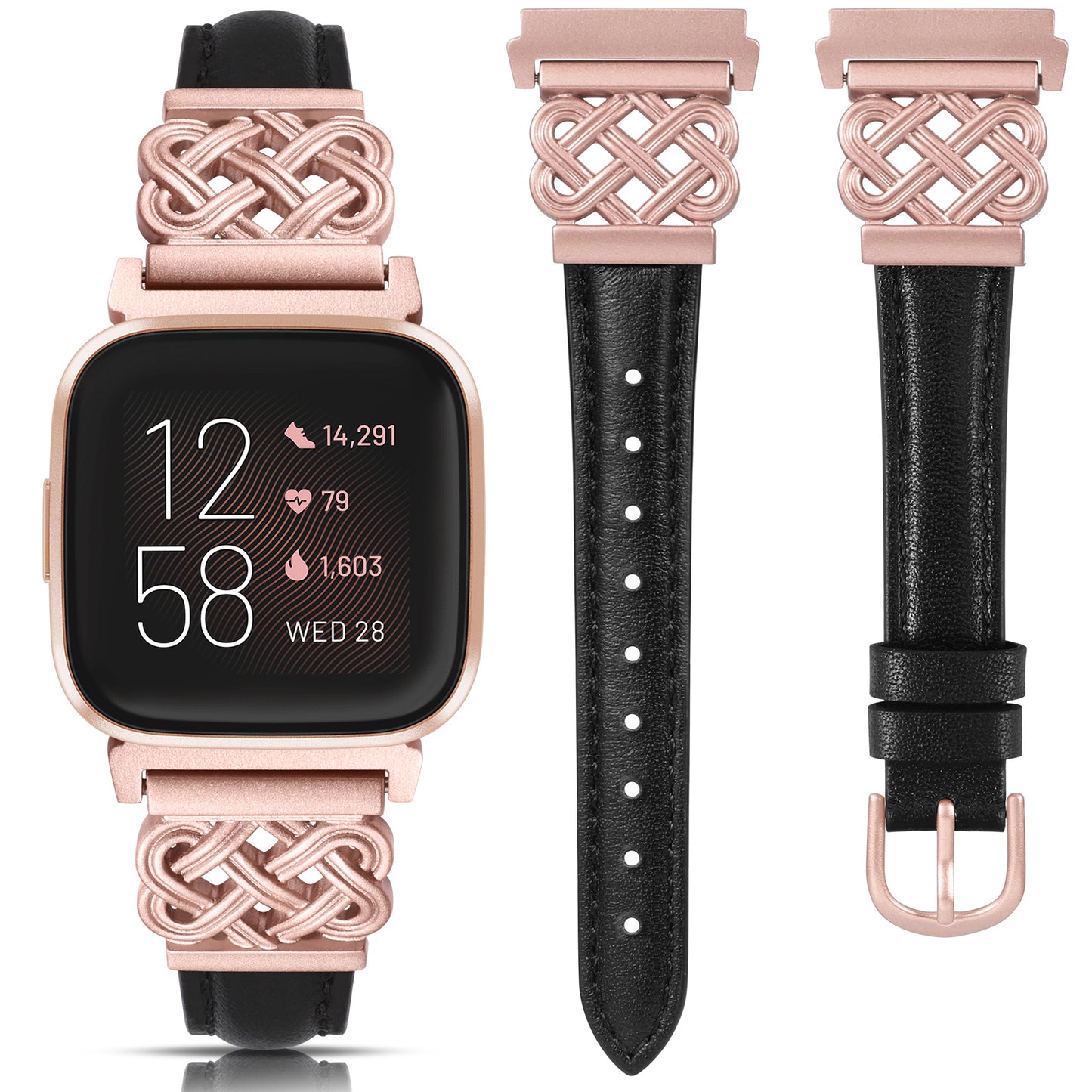 TOYOUTHS Celtic Knot Leather Band Compatible with Fitbit Versa 2/Versa/Versa Lite/SE Band Women, Slim Dressy Thin Designer Premium Leather Strap with Interlock Buckle for Fitbit Versa 2 Smartwatch
