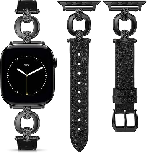 TOYOUTHS Leather Band Compatible with Apple Watch Bands Women 38/40/41/42/44/45/46/49mm Dressy Slim Leather Strap with Boho Metal Knot Buckle Bracelet for iWatch Series 10/9/8/7/6/5/4/3/2/1/SE/Ultra