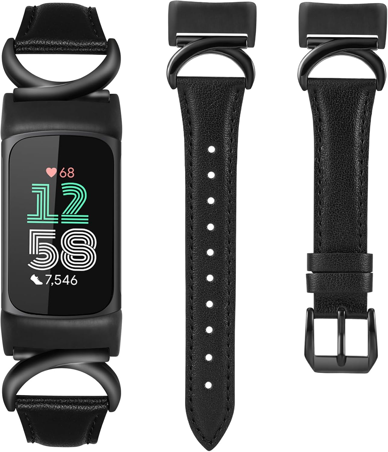 TOYOUTHS Compatible with Fitbit Charge 5 Bands/Charge 6 Bands Women Dressy Slim Leather Strap with C-Shape Metal Buckle Wristbands Bracelet Replacement for Fitbit Charge 6 Wrist Band Femme