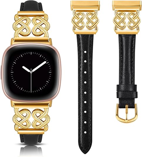 TOYOUTHS Leather Band Compatible with Fitbit Versa 4/Versa 3/Sense 2/Sense Band Women, Elegant Dressy Slim Leather Strap with Designer Celtic Heart-Shaped Knot Buckle for Versa 4 Sense 2 Smartwatch