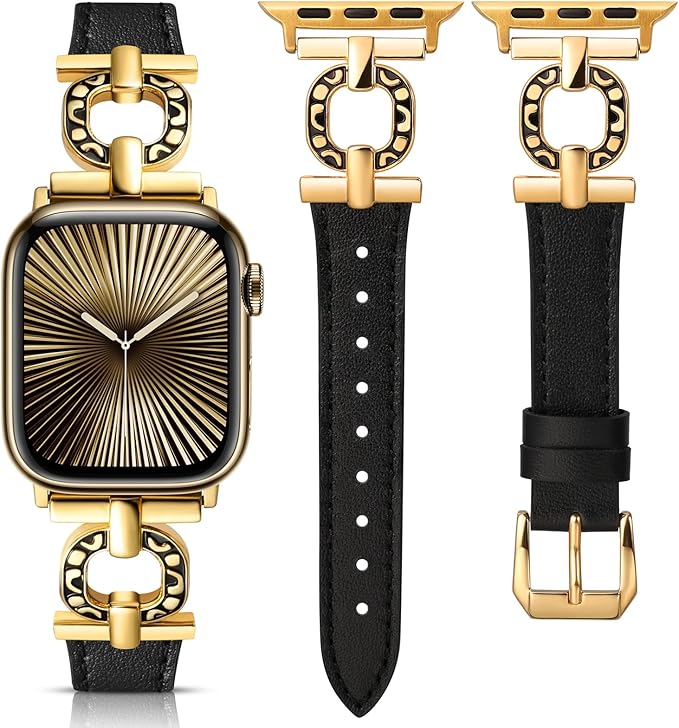 TOYOUTHS Leather Band Compatible with Apple Watch Strap Women 49/46/45/44/42/41/40/38mm Fancy Vintage Scrollwork Oval Metal Buckle Leather Strap for iWatch Band Series 10 9 8 7 6 5 4 3 2 1 SE Ultra