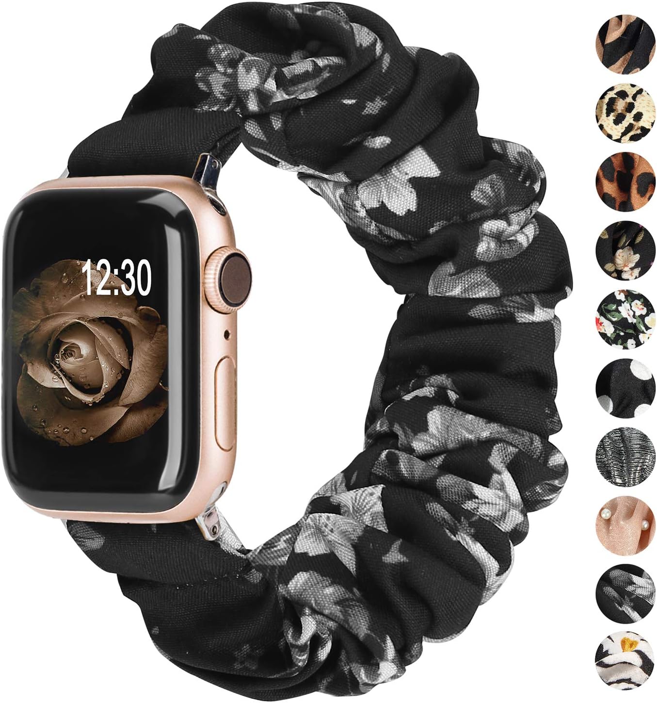 TOYOUTHS Compatible with Apple Watch Band Scrunchie 38mm 40mm 41mm Women Elastic Strap Soft Cloth Fabric Pattern Holiday Themed Gift Bracelet for iWatch Series SE 9 8 7 6 5 4 3 2 1