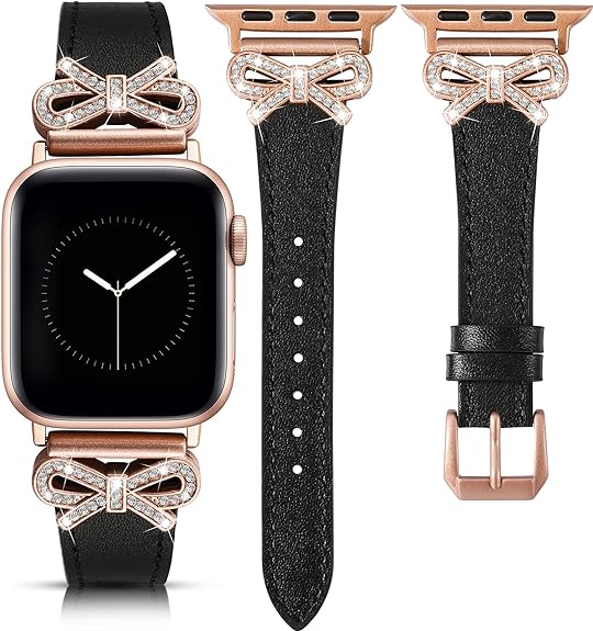 TOYOUTHS Bow Leather Band Compatible with Apple Watch Band 38mm 40mm 41mm 42mm 44mm 45mm 49mm Women, Top Grain Leather Strap Thin Slim Dressy Band for iWatch Ultra SE Series 9 8 7 6 5 4 3 2 1