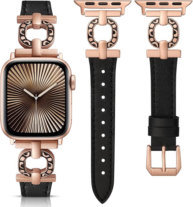 TOYOUTHS Leather Band Compatible with Apple Watch Strap Women 49/46/45/44/42/41/40/38mm Fancy Vintage Scrollwork Oval Metal Buckle Leather Strap for iWatch Band Series 10 9 8 7 6 5 4 3 2 1 SE Ultra