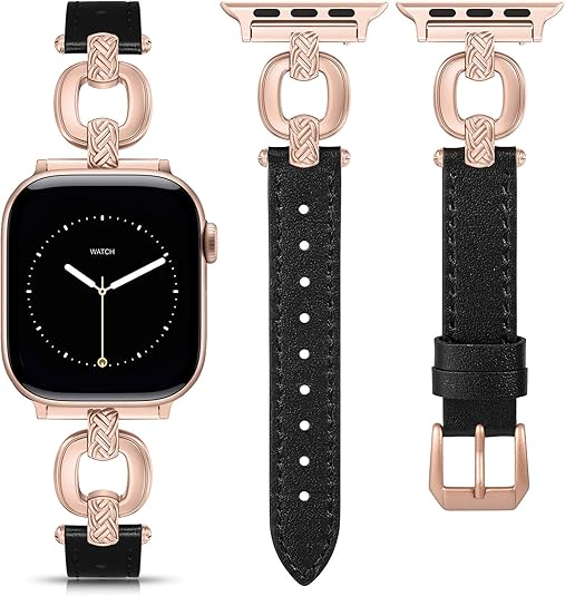 TOYOUTHS Leather Band Compatible with Apple Watch Bands Women 38/40/41/42/44/45/46/49mm Dressy Slim Leather Strap with Boho Metal Knot Buckle Bracelet for iWatch Series 10/9/8/7/6/5/4/3/2/1/SE/Ultra
