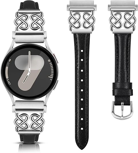 TOYOUTHS Leather Band Compatible with Samsung Galaxy Watch 7/6/5/4/Active 2 40mm 44mm Band Women, 20mm Dressy Slim Leather Strap with Celtic Heart-Shaped Knot Buckle for Watch 6 Classic/Watch FE
