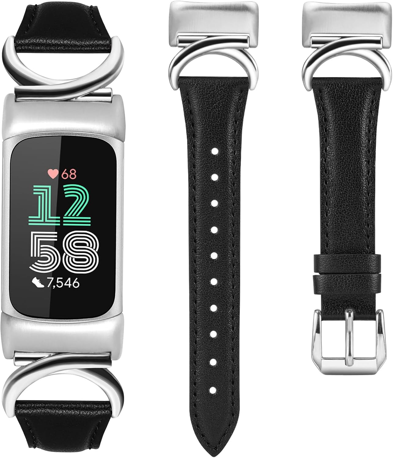 TOYOUTHS Compatible with Fitbit Charge 5 Bands/Charge 6 Bands Women Dressy Slim Leather Strap with C-Shape Metal Buckle Wristbands Bracelet Replacement for Fitbit Charge 6 Wrist Band Femme
