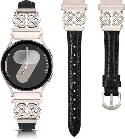 TOYOUTHS Leather Band Compatible with Samsung Galaxy Watch 7/6/5/4/Active 2 40mm 44mm Band Women, 20mm Dressy Slim Leather Strap with Celtic Heart-Shaped Knot Buckle for Watch 6 Classic/Watch FE