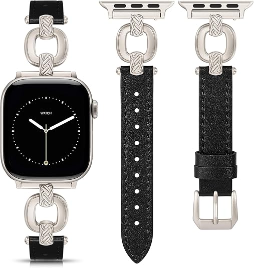TOYOUTHS Leather Band Compatible with Apple Watch Bands Women 38/40/41/42/44/45/46/49mm Dressy Slim Leather Strap with Boho Metal Knot Buckle Bracelet for iWatch Series 10/9/8/7/6/5/4/3/2/1/SE/Ultra