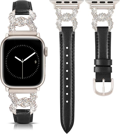 TOYOUTHS Leather Band Compatible with Apple Watch Bands for Women 38/40/41/42/44/45/49mm Ultra Dressy Designer Diamond Interlock Buckle Thin Leather Strap for iWatch Band SE Series 9/8/7/6/5/4/3/2/1