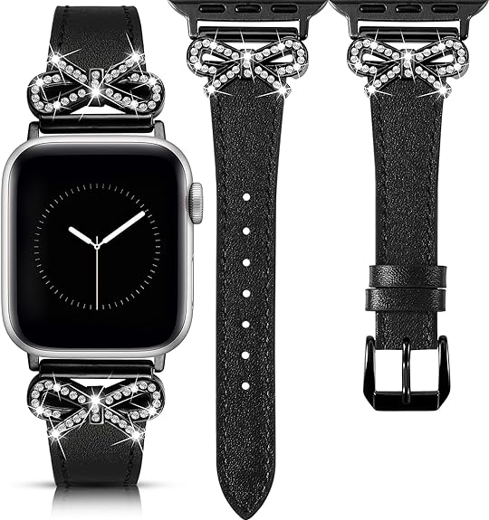 TOYOUTHS Bow Leather Band Compatible with Apple Watch Band 38mm 40mm 41mm 42mm 44mm 45mm 49mm Women, Top Grain Leather Strap Thin Slim Dressy Band for iWatch Ultra SE Series 9 8 7 6 5 4 3 2 1