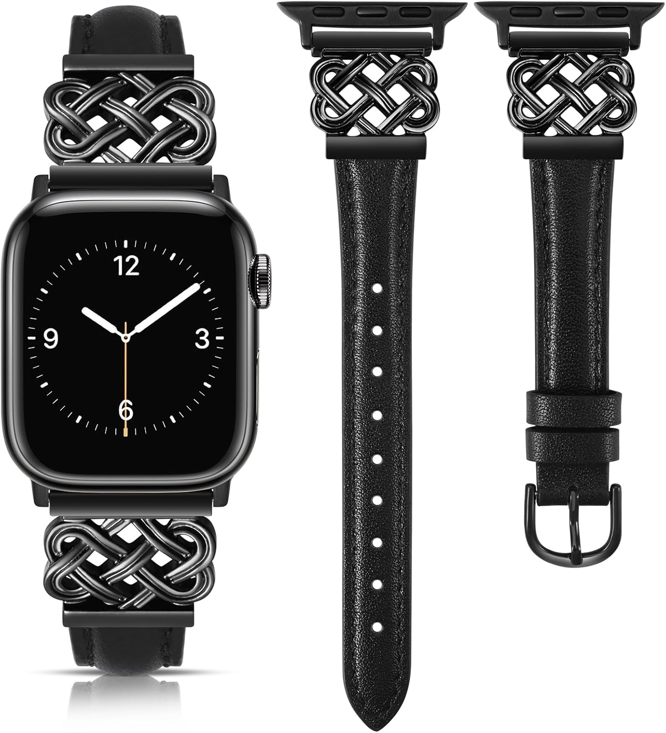 TOYOUTHS Leather Band Compatible with Apple Watch Bands 38/40/41/42/44/45/49mm Women, Slim Leather Strap with Designer Dressy Interlock Buckle for iWatch Series 9/8/7/6/5/SE/4/3/2/1 Ultra/Ultra 2