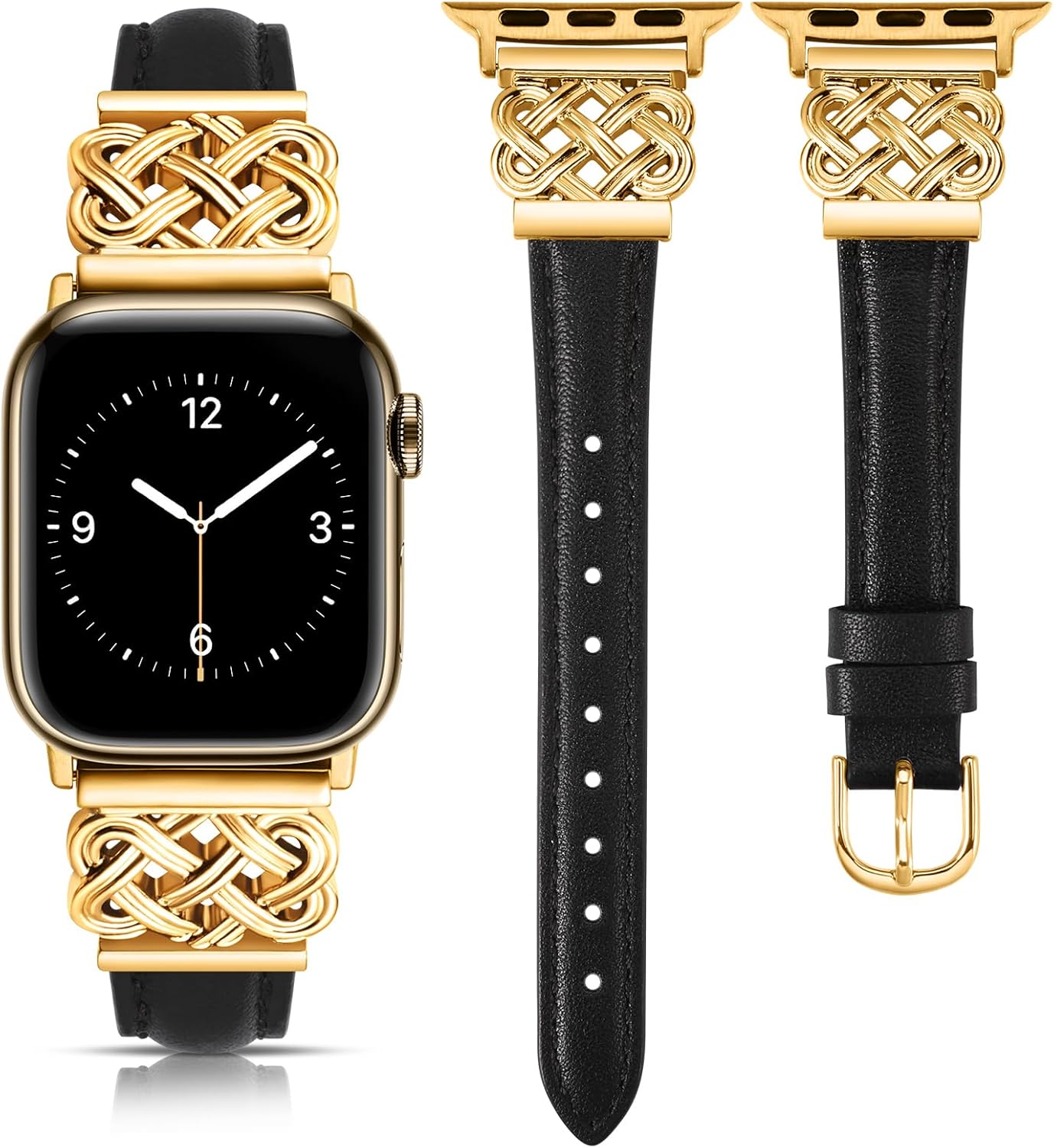 TOYOUTHS Leather Band Compatible with Apple Watch Bands 38/40/41/42/44/45/49mm Women, Slim Leather Strap with Designer Dressy Interlock Buckle for iWatch Series 9/8/7/6/5/SE/4/3/2/1 Ultra/Ultra 2