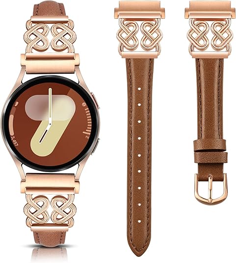 TOYOUTHS Leather Band Compatible with Samsung Galaxy Watch 7/6/5/4/Active 2 40mm 44mm Band Women, 20mm Dressy Slim Leather Strap with Celtic Heart-Shaped Knot Buckle for Watch 6 Classic/Watch FE