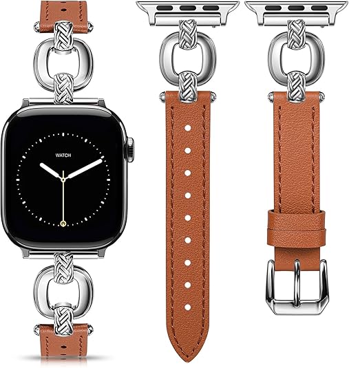 TOYOUTHS Leather Band Compatible with Apple Watch Bands Women 38/40/41/42/44/45/46/49mm Dressy Slim Leather Strap with Boho Metal Knot Buckle Bracelet for iWatch Series 10/9/8/7/6/5/4/3/2/1/SE/Ultra