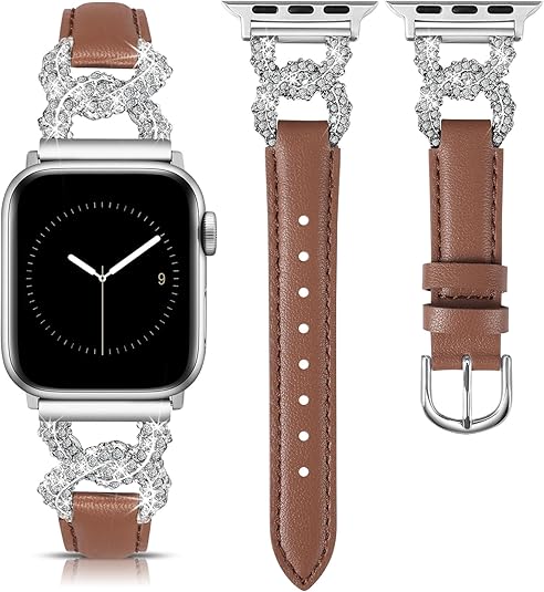 TOYOUTHS Leather Band Compatible with Apple Watch Bands for Women 38/40/41/42/44/45/49mm Ultra Dressy Designer Diamond Interlock Buckle Thin Leather Strap for iWatch Band SE Series 9/8/7/6/5/4/3/2/1