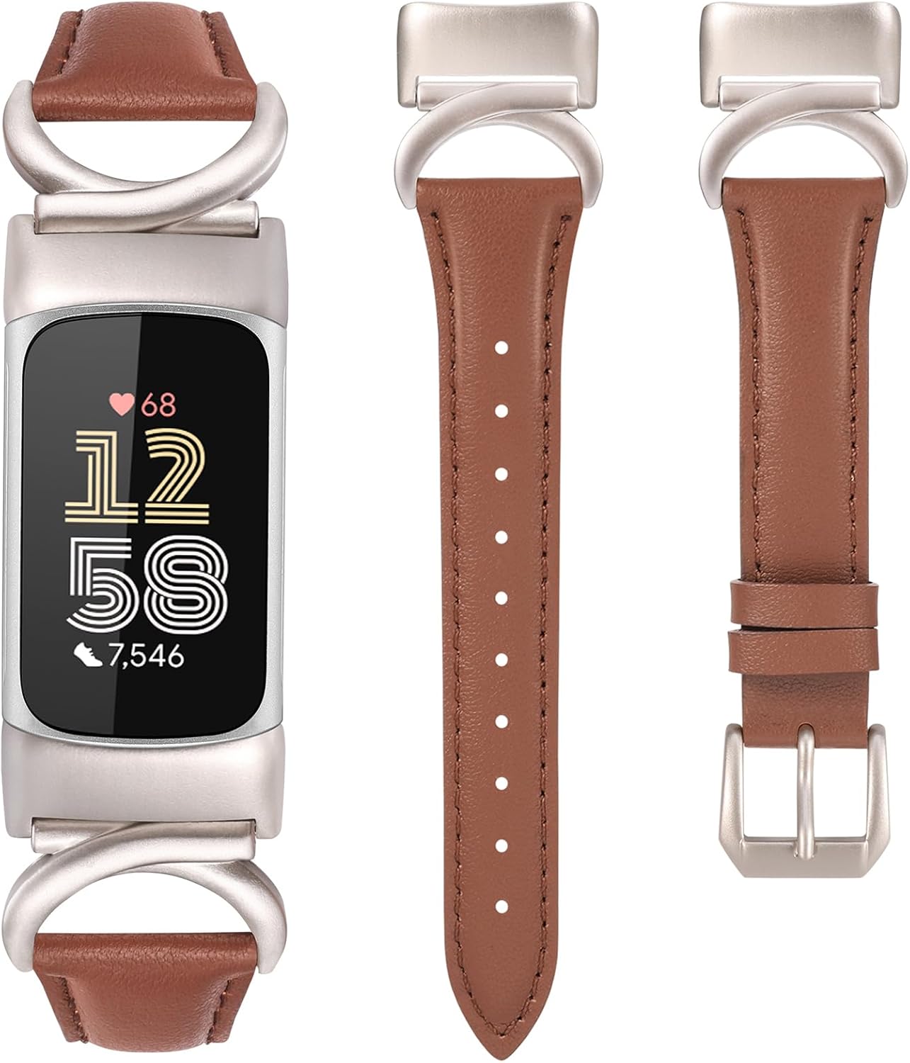 TOYOUTHS Compatible with Fitbit Charge 5 Bands/Charge 6 Bands Women Dressy Slim Leather Strap with C-Shape Metal Buckle Wristbands Bracelet Replacement for Fitbit Charge 6 Wrist Band Femme