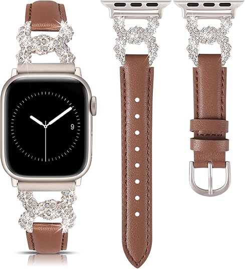 TOYOUTHS Leather Band Compatible with Apple Watch Bands for Women 38/40/41/42/44/45/49mm Ultra Dressy Designer Diamond Interlock Buckle Thin Leather Strap for iWatch Band SE Series 9/8/7/6/5/4/3/2/1