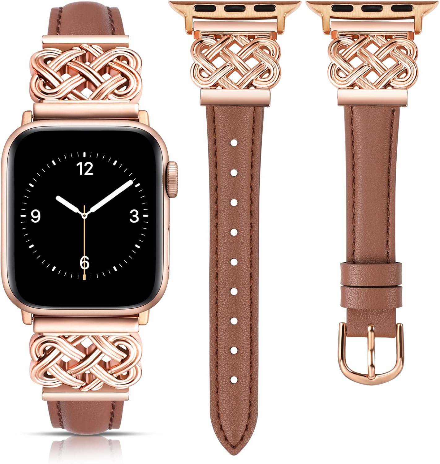 TOYOUTHS Leather Band Compatible with Apple Watch Bands 38/40/41/42/44/45/49mm Women, Slim Leather Strap with Designer Dressy Interlock Buckle for iWatch Series 9/8/7/6/5/SE/4/3/2/1 Ultra/Ultra 2
