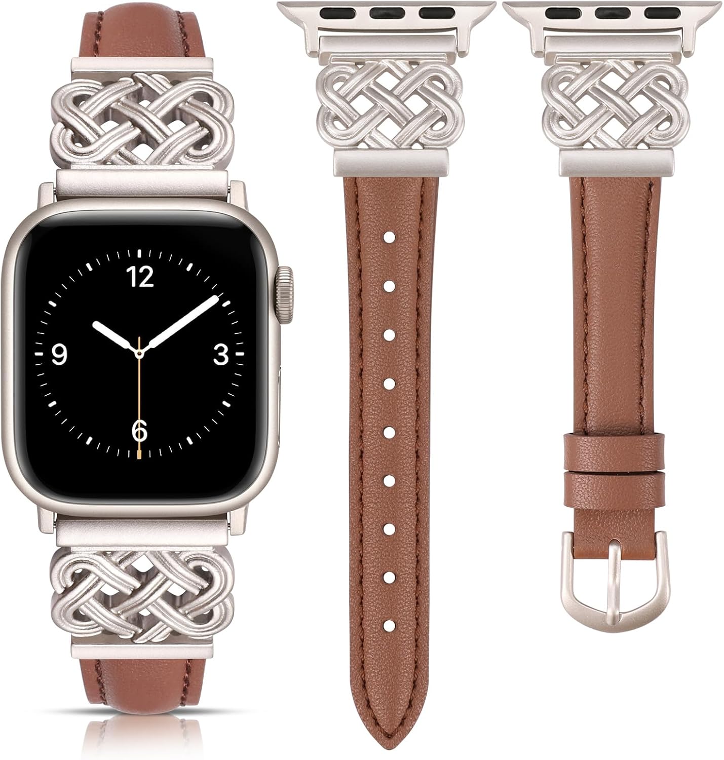 TOYOUTHS Leather Band Compatible with Apple Watch Bands 38/40/41/42/44/45/49mm Women, Slim Leather Strap with Designer Dressy Interlock Buckle for iWatch Series 9/8/7/6/5/SE/4/3/2/1 Ultra/Ultra 2
