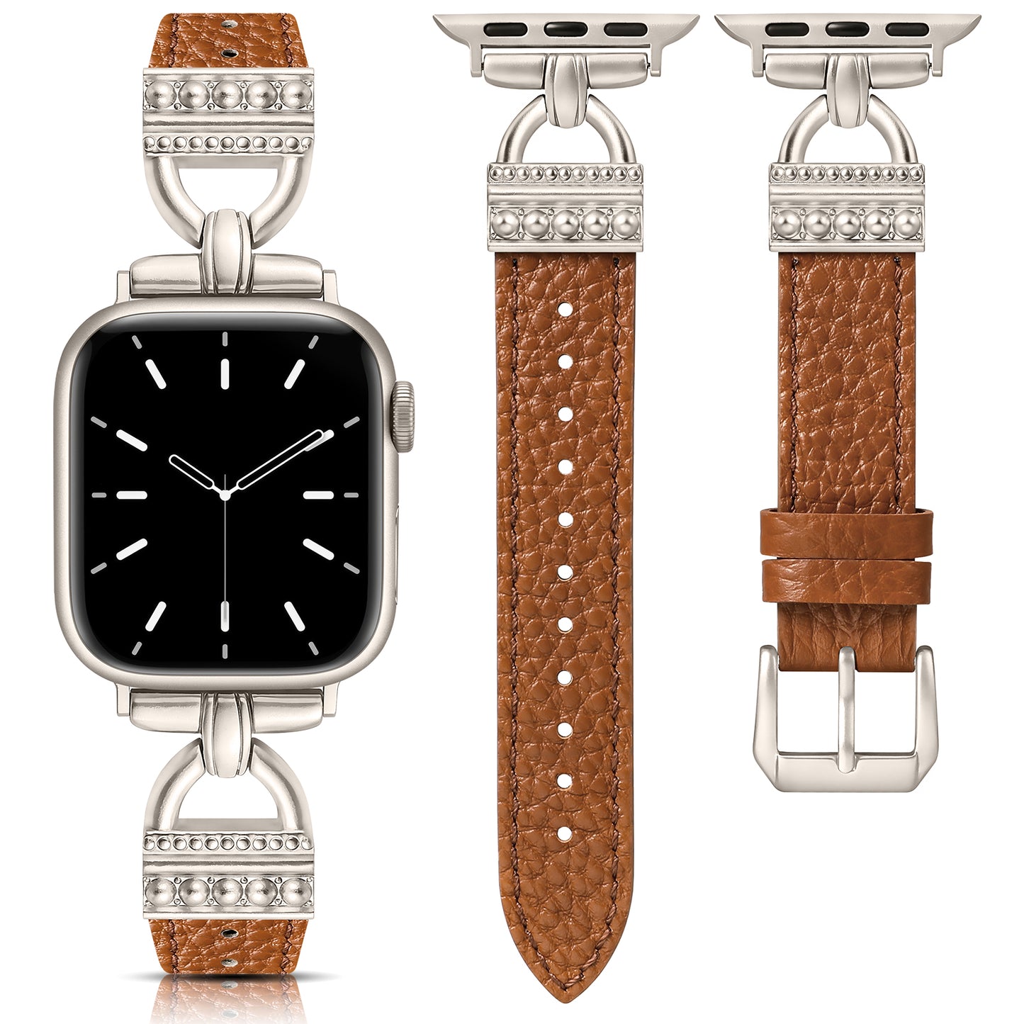 TOYOUTHS Compatible with Apple Watch Band Women Leather 49/46/45/44/42/41/40/38mm Dressy Thin Leather Strap Designer D-Shaped Metal Buckle Bracelet for iWatch Ultra/SE Series 10/9/8/7/6/5/4/3/2/1