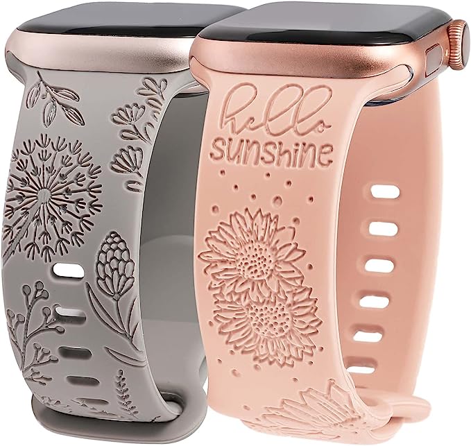 TOYOUTHS 2 Packs Compatible with Apple Watch Band 41mm 40mm 38mm Women Girls Silicone Dressy Floral Engraved Strap Sunflower Wildflower Sport Bracelet for iWatch Series SE/8/7/6/5/4/3/2/1