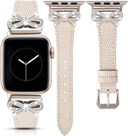 TOYOUTHS Bow Leather Band Compatible with Apple Watch Band 38mm 40mm 41mm 42mm 44mm 45mm 49mm Women, Top Grain Leather Strap Thin Slim Dressy Band for iWatch Ultra SE Series 9 8 7 6 5 4 3 2 1