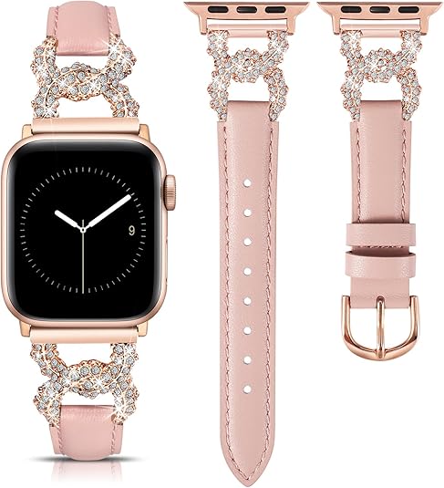 TOYOUTHS Leather Band Compatible with Apple Watch Bands for Women 38/40/41/42/44/45/49mm Ultra Dressy Designer Diamond Interlock Buckle Thin Leather Strap for iWatch Band SE Series 9/8/7/6/5/4/3/2/1