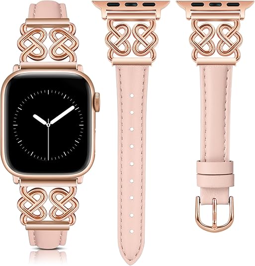 TOYOUTHS Leather Band Compatible with Apple Watch Bands Women 38/40/41/42/44/45/46/49mm Dressy Slim Leather Strap with Designer Heart Knot Buckle for iWatch Series 10/9/Ultra/SE/8/7/6/5/SE/4/3/2/1
