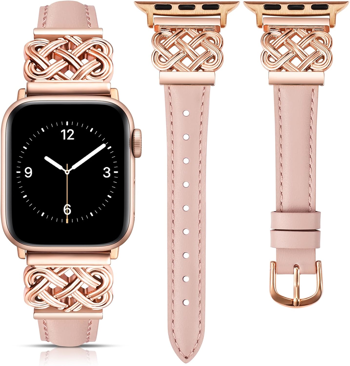 TOYOUTHS Leather Band Compatible with Apple Watch Bands 38/40/41/42/44/45/49mm Women, Slim Leather Strap with Designer Dressy Interlock Buckle for iWatch Series 9/8/7/6/5/SE/4/3/2/1 Ultra/Ultra 2