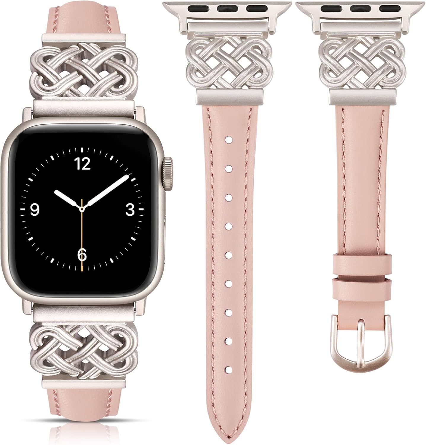 TOYOUTHS Leather Band Compatible with Apple Watch Bands 38/40/41/42/44/45/49mm Women, Slim Leather Strap with Designer Dressy Interlock Buckle for iWatch Series 9/8/7/6/5/SE/4/3/2/1 Ultra/Ultra 2