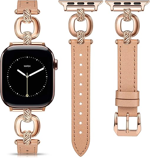 TOYOUTHS Leather Band Compatible with Apple Watch Bands Women 38/40/41/42/44/45/46/49mm Dressy Slim Leather Strap with Boho Metal Knot Buckle Bracelet for iWatch Series 10/9/8/7/6/5/4/3/2/1/SE/Ultra